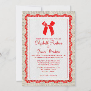 Red Country Burlap Wedding Invitations