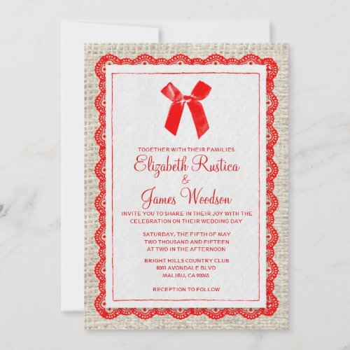 Red Country Burlap Wedding Invitations