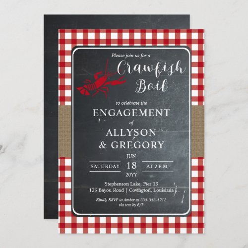 Red Country Checks Crawfish Boil Engagement Party Invitation