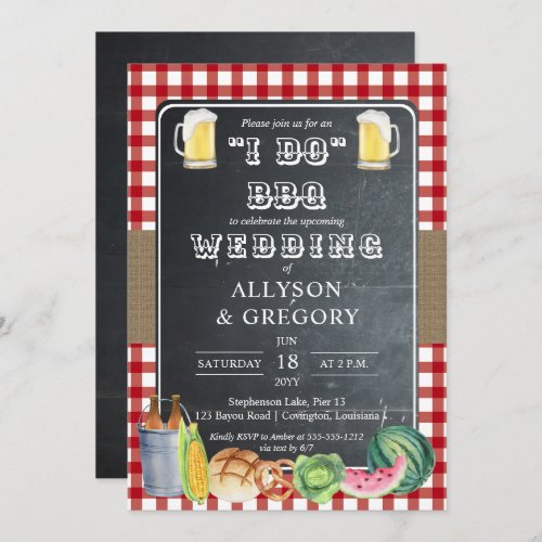 Red Country Checks i Do BBQ Upcoming Wedding Party Invitation