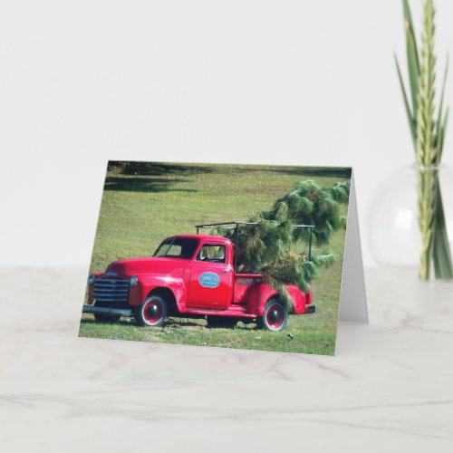 Red Country Chevy Pickup Christmas Tree Card