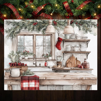 Red Country Christmas Farmhouse Kitchen Holiday Postcard