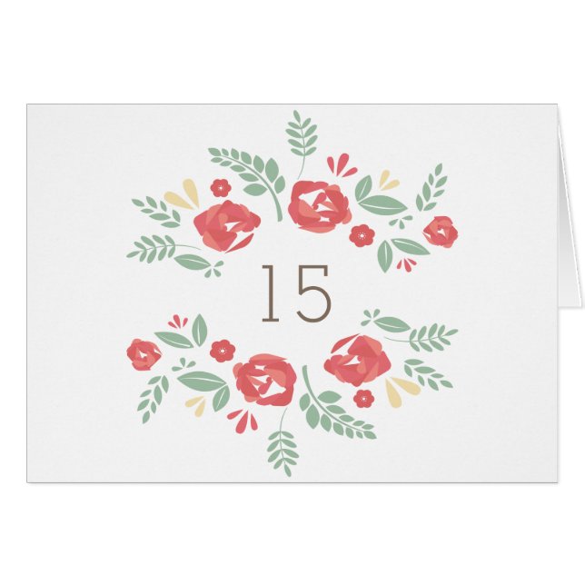 Red Country Floral Table Number Card (Front Horizontal)