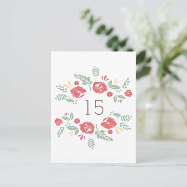 Red Country Floral Table Number Postcard (Standing Front)
