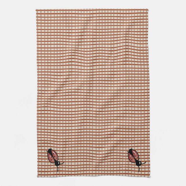 Red Country Folk Gingham Checks Towel (Vertical)