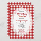 Red Country Gingham Birthday Party Invitation (Front/Back)