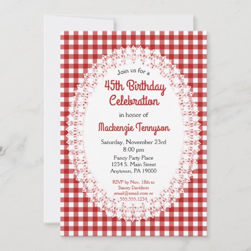 Red Country Gingham Birthday Party Invitation