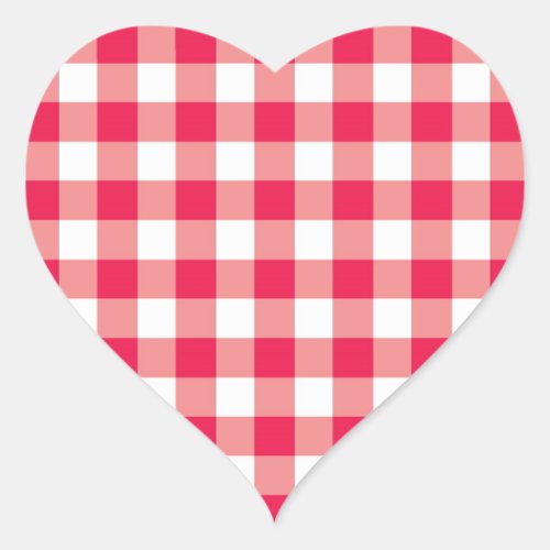 Red Country Gingham Check Pattern 2 Heart Sticker