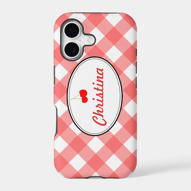 Red country gingham pattern sweet cherry custom iphone case (Back)