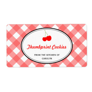 Red country gingham pattern sweet cherry food label