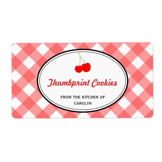 Red country gingham pattern sweet cherry food label (Front)