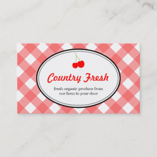 Red country gingham pattern sweet cherry produce business card