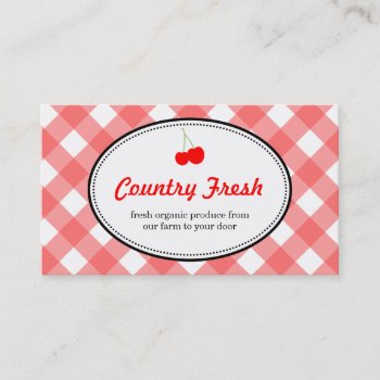 Red Country Gingham Pattern Sweet Cherry Produce Business Card by FidesDesign at Zazzle
