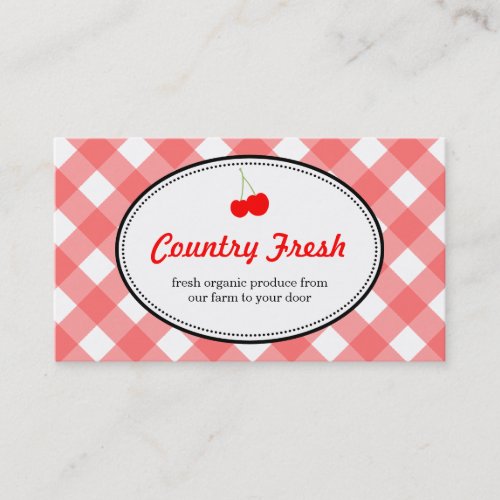 Red country gingham pattern sweet cherry produce business card templates