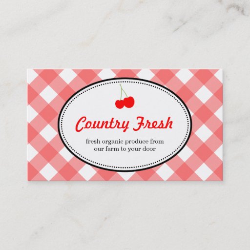 Customizable Red country gingham pattern sweet cherry produce business card templates