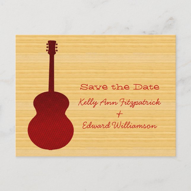 Red Country Guitar Save the Date Postcard (Front)