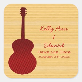 Red Country Guitar Save The Date Stickers by Dynamic_Weddings at Zazzle