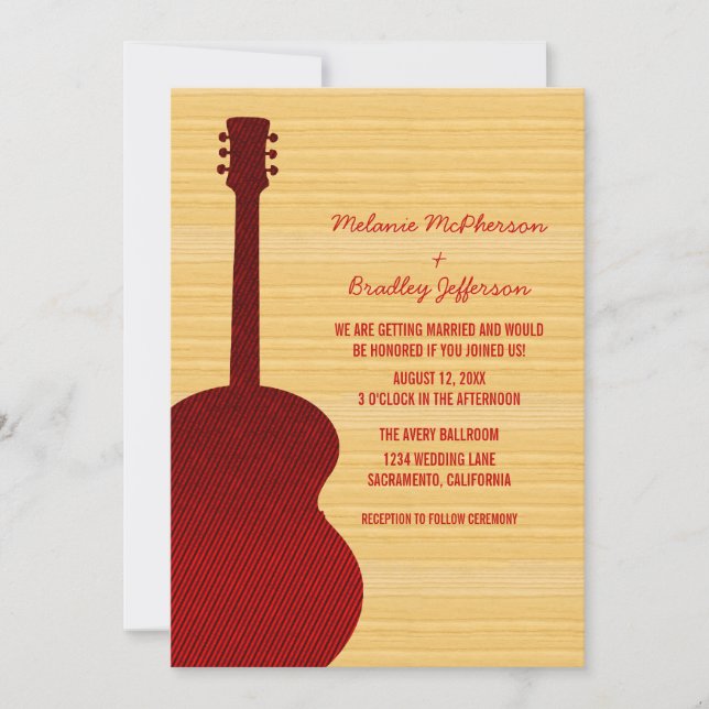 Red Country Guitar Wedding Invitation (Front)
