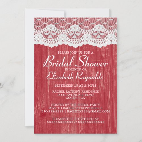 Red Country Lace Bridal Shower Invitations