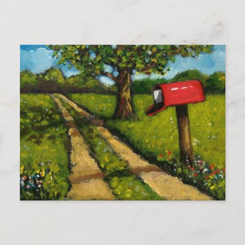 Red Country Mailbox Oil Painting Postcard