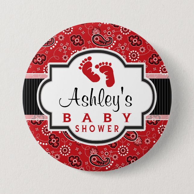 Red Country Paisley Baby Shower Pinback Button (Front)
