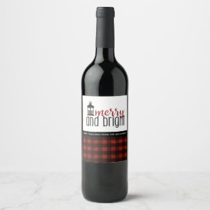 Red Country Plaid Christmas Trees Hand Lettered Wine Label