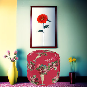 Red Country Rustic Roses Vase Best Mom Ever Floral Pouf