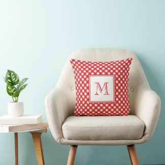 Red Country Style Gingham Pattern Monogram