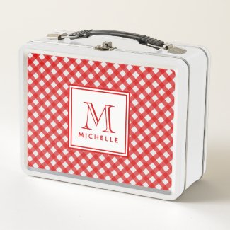 Red Country Style Gingham Pattern Monogrammed