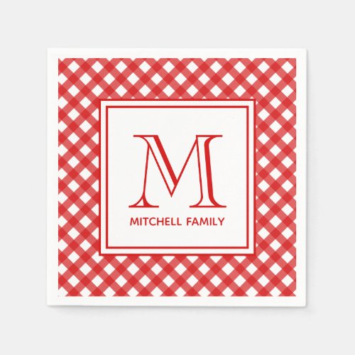 Red  Country Style Gingham Pattern Monogrammed Napkins