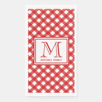 Red  Country Style Gingham Pattern Monogrammed  Paper Guest Towels