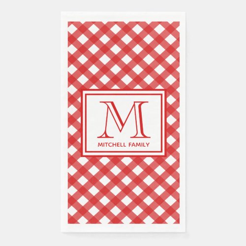 Red  Country Style Gingham Pattern Monogrammed  Paper Guest Towels