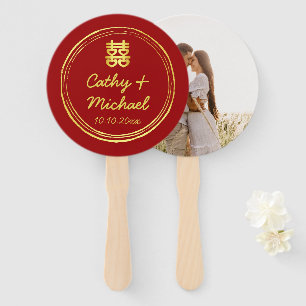 Red Couple photo Chinese wedding double happiness Hand Fan