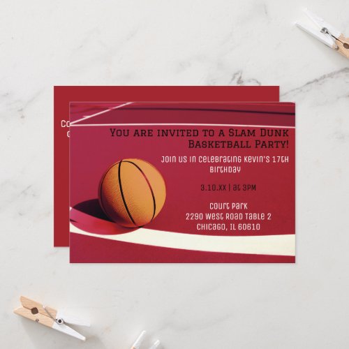 Red court basketball  party invitation