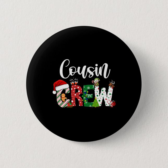 Red Cousin Crew Christmas Retro  Button (Front)