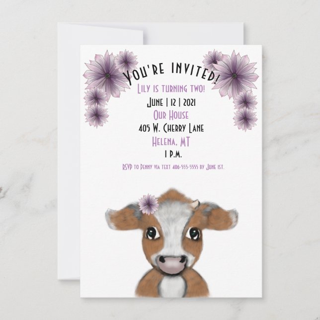 Red Cow Birthday Invitation| Customizable Card  (Front)