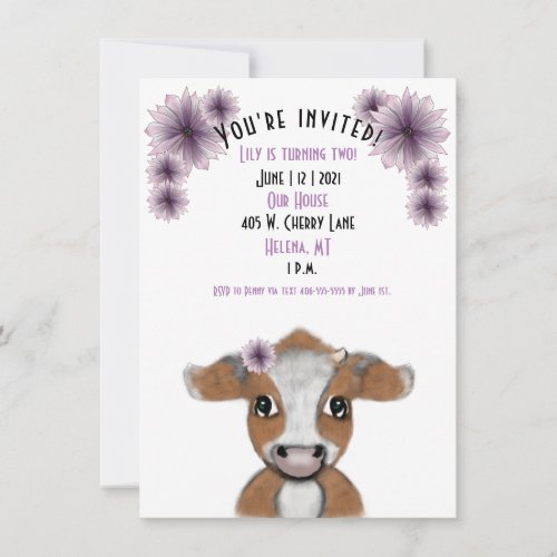 Red Cow Birthday Invitation Customizable Card 