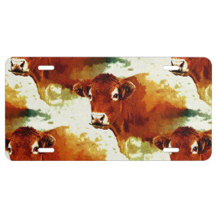Red Cow Painting License Plate