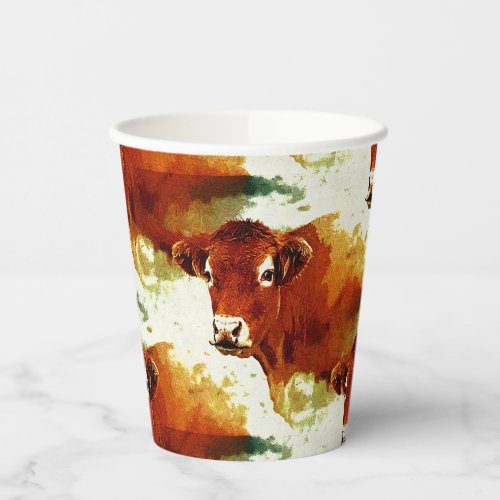 Red Cow Painting Paper Cups