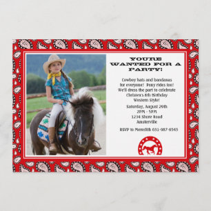 Red Cowboy Bandana Photo Invitation