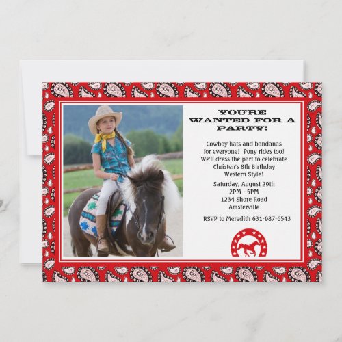 Red Cowboy Bandana Photo Invitation
