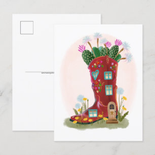 Red Cowboy Boot and Cactus Postcard