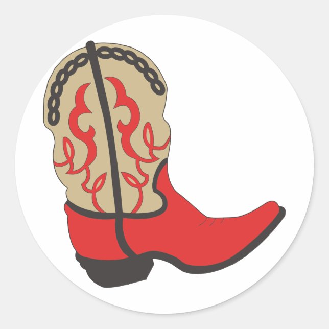 Red Cowboy Boot Classic Round Sticker (Front)