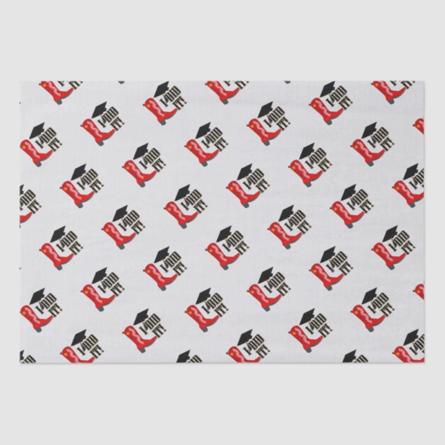 Red Cowboy Boot Grad Cap and Diploma Graduation  Tissue Paper (Front)