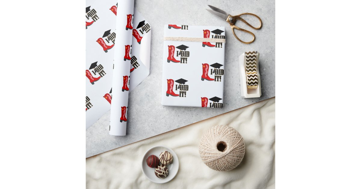 Red Cowboy Boot Grad Cap and Diploma Graduation Wrapping Paper | Zazzle
