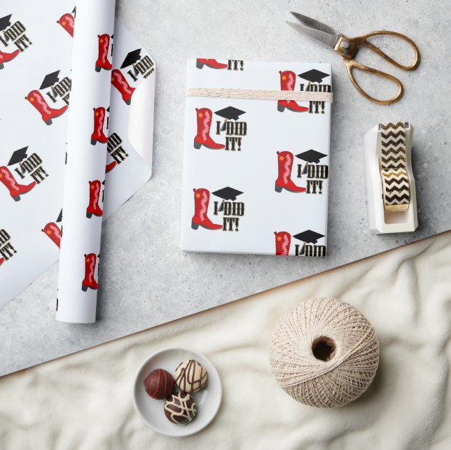 Red Cowboy Boot Grad Cap and Diploma Graduation  Wrapping Paper (Crafts)