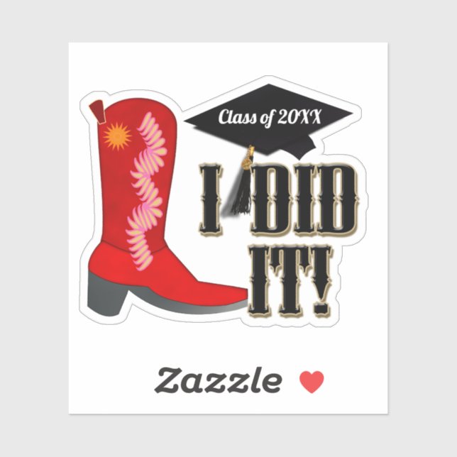 Red Cowboy Boot Graduation Sticker (Sheet)