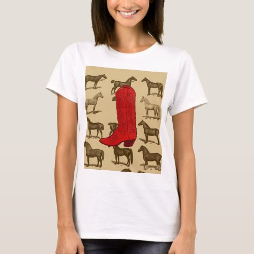 Red Cowboy Boot Horses Shirt