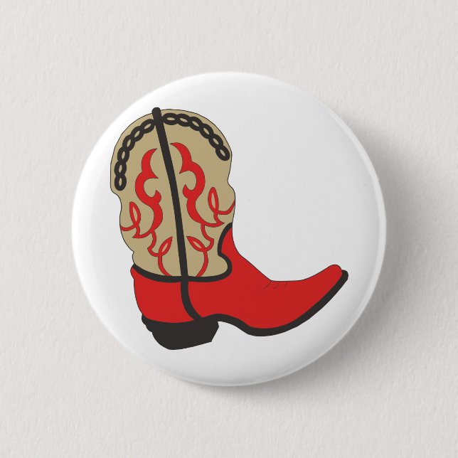 Red Cowboy Boot Pinback Button (Front)