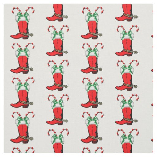 Red Cowboy Boots And Candy Canes Holiday Fabric